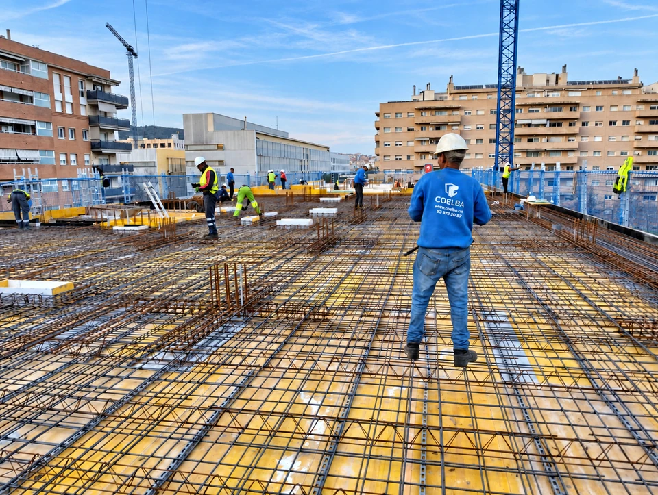 Equipo de Coelba trabajando en el montaje de ferralla en obra